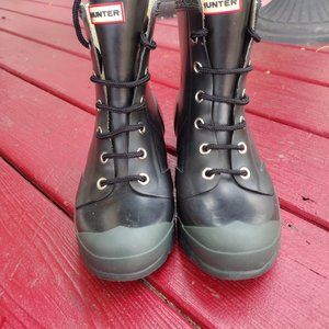 Hunter Rubber Ankle Rain Black Lace Up Boots Womens Size 5